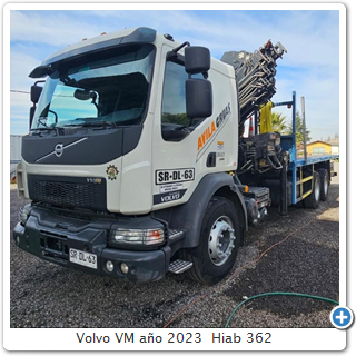 Volvo VM ao 2023  Hiab 362 
Capacidad de levante 8 T
Alcance mximo 23 metros
