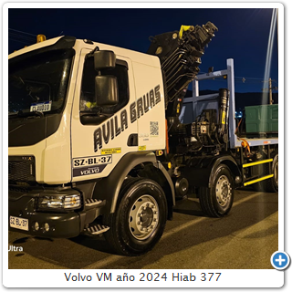 Volvo VM ao 2024 Hiab 377 
Capacidad de levante 8  T
Alcance mximo 19 metros
