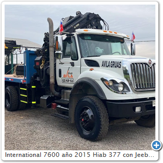 International 7600 ao 2015 Hiab 377 con Jeeb
Capacidad de levante 6 T 
Alcance mximo 28 metros
