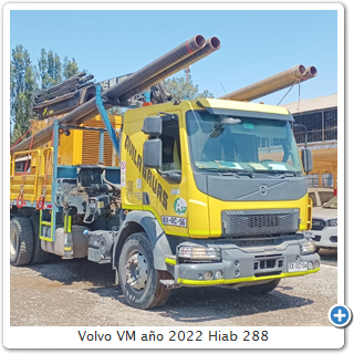 Volvo VM ao 2022 Hiab 288 
Capacidad de levante 6 T
Alcance mximo 22 metros

